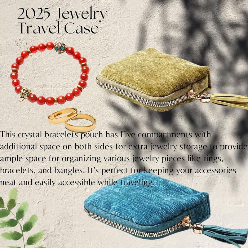 CHIMORY 2026 New Travel Jewelry Case Organizer, Portable Travel Jewelry Organizer, Jewelry Pouch for Journey Rings Crystal Bracelet Organizer with Tassel Zipper, Valentines Day Gifts for Women, Peacock Blue - Image 4